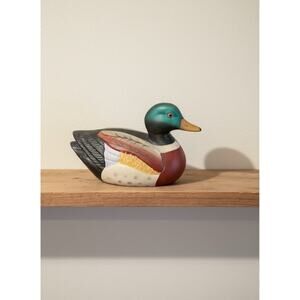 Vintage Ceramic Mallard Duck Decoy, Hand Painted Figurine